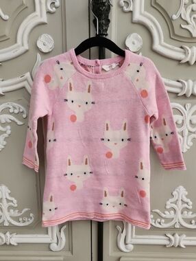 Jack & Milly Baby Girls' Pink Bunny Knit Dress Size 2